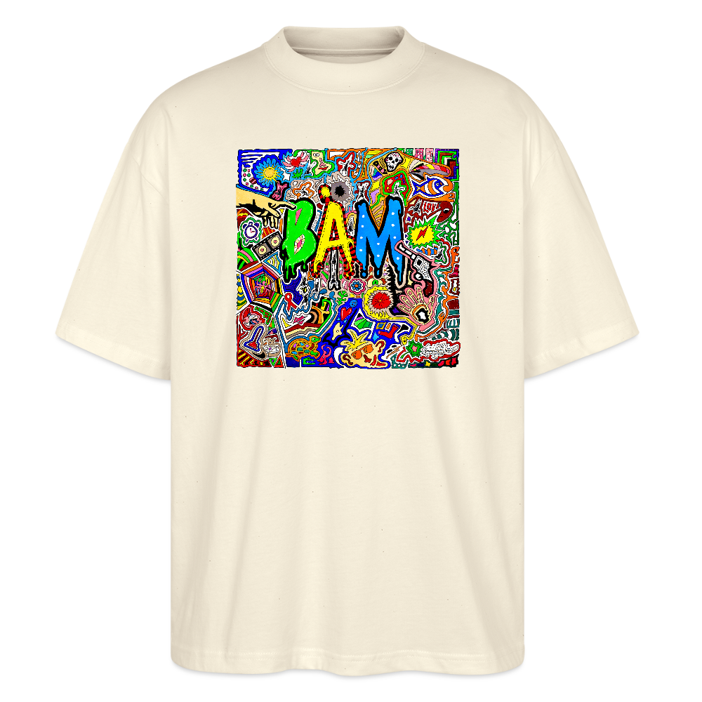 Oversized Unisex Bio T-Shirt mit BÄM PRINT Vorderseite - Weißgrau