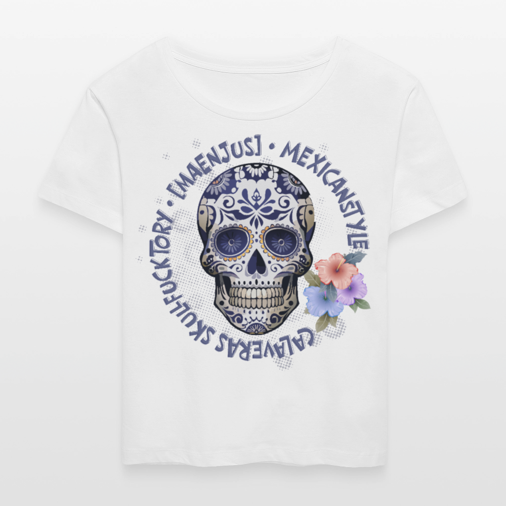 Rundhals Frauen Bio-T-Shirt mit MAENJUS MEXICANSTYLE PRINT Vorderseite - Weiß