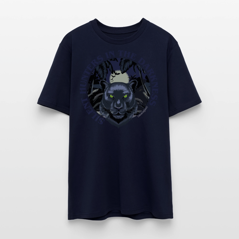 Unisex Bio-T-Shirt mit SILENT HUNTER IN THE DARKNESS PRINT Vorderseite - Navy