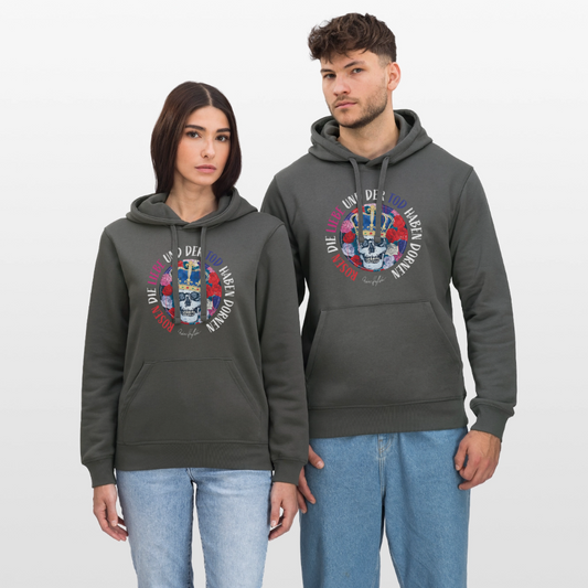 Oversized Unisex Hoodie mit ROSEN DIE LIEBE UND DER TOD HABEN DORNEN PRINT - Anthrazit