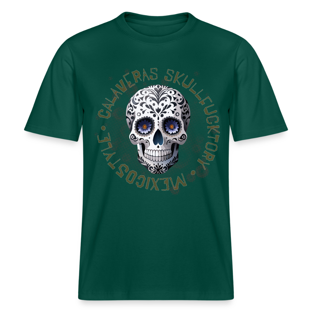 Relaxed Fit Unisex Bio-T-Shirt mit CALAVERAS SKULL PRINT Vorderseite - Forest