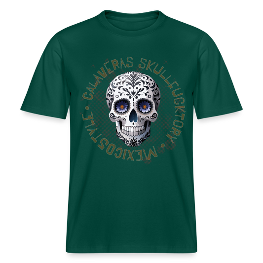 Relaxed Fit Unisex Bio-T-Shirt mit CALAVERAS SKULL PRINT Vorderseite - Forest