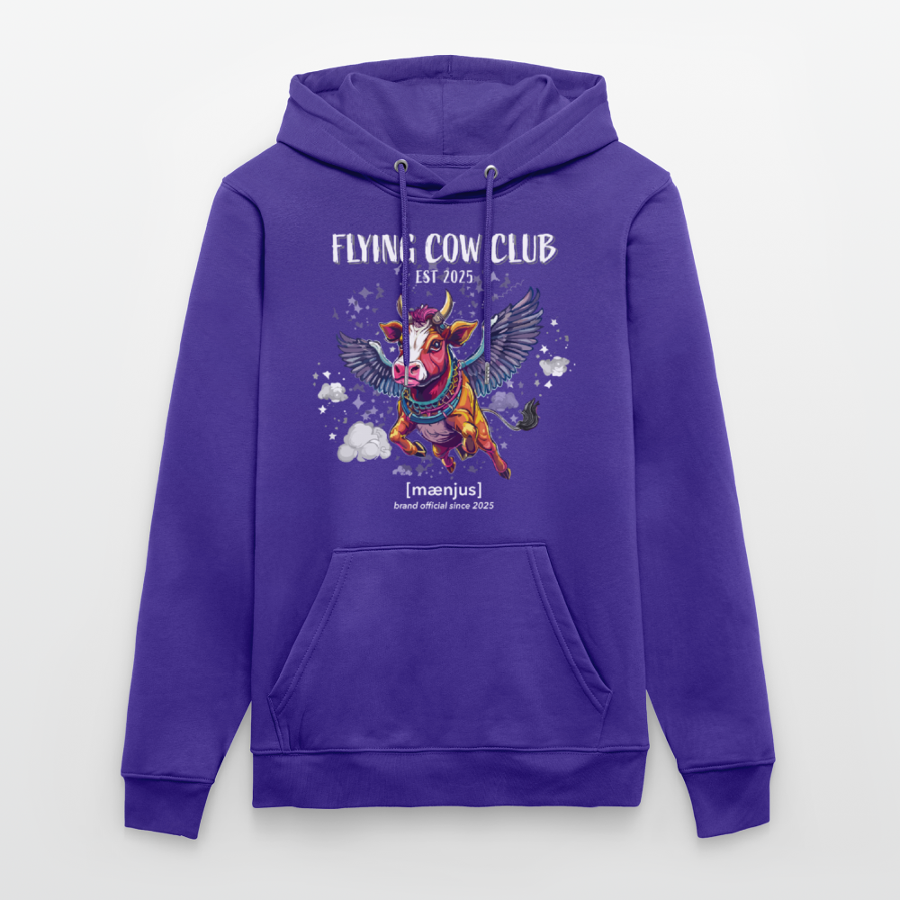 Unisex Bio-Hoodie mit FLYING COW CLUB PRINT Vorderseite - Purple Love