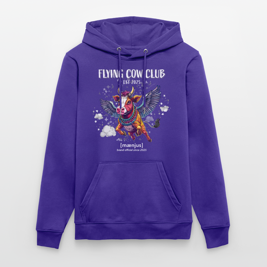 Unisex Bio-Hoodie mit FLYING COW CLUB PRINT Vorderseite - Purple Love