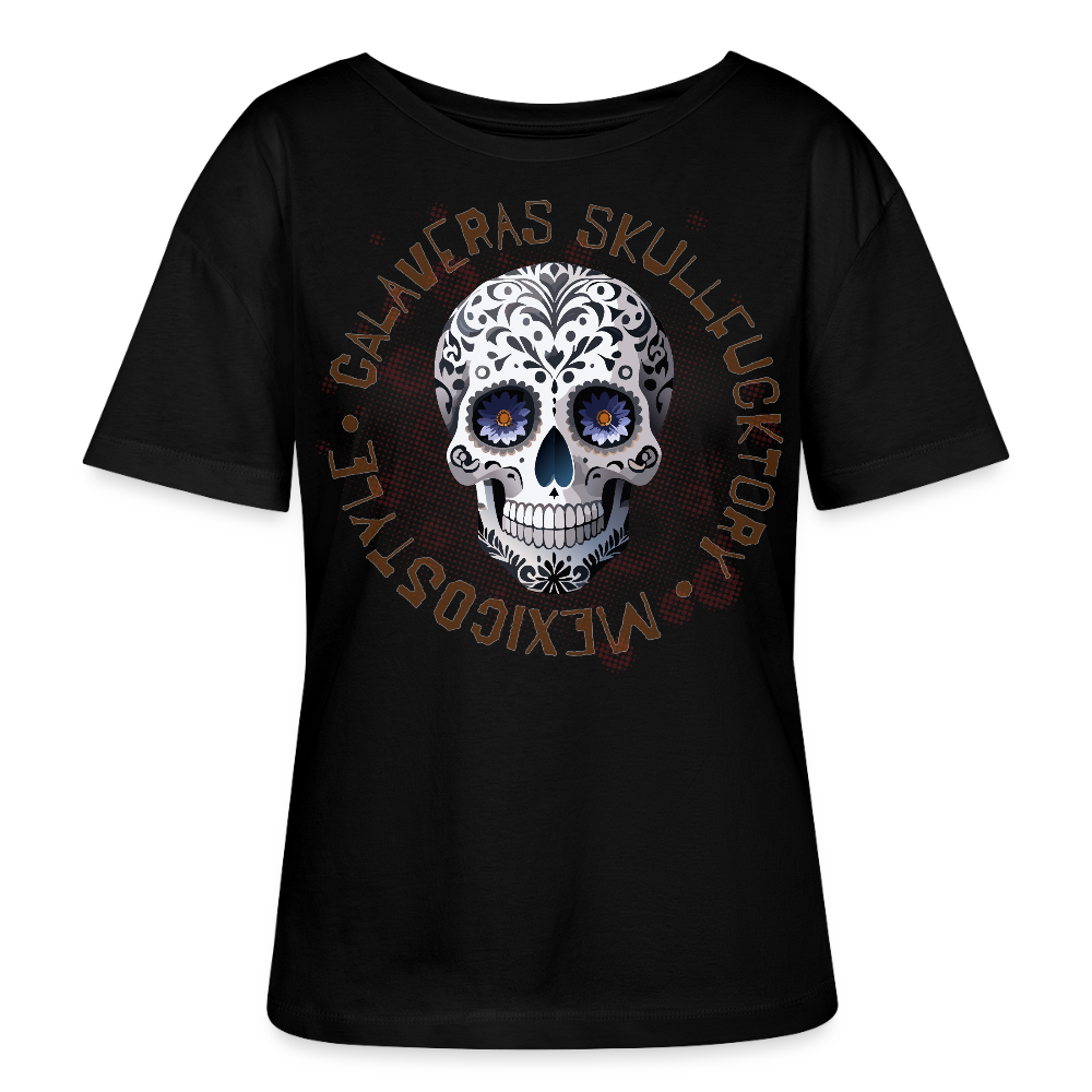 Frauen T-Shirt mit CALAVERAS SKULL PRINT - Schwarz