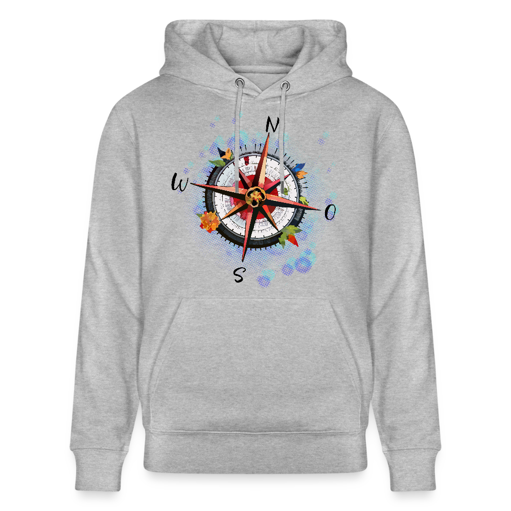 Unisex Hoodie mit WINDROSE PRINT - Grau meliert