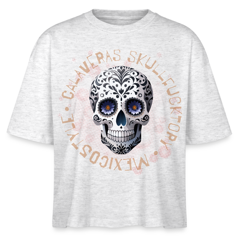Frauen Boxy Bio-T-Shirt mit CALAVERAS SKULL PRINT - Weiß meliert