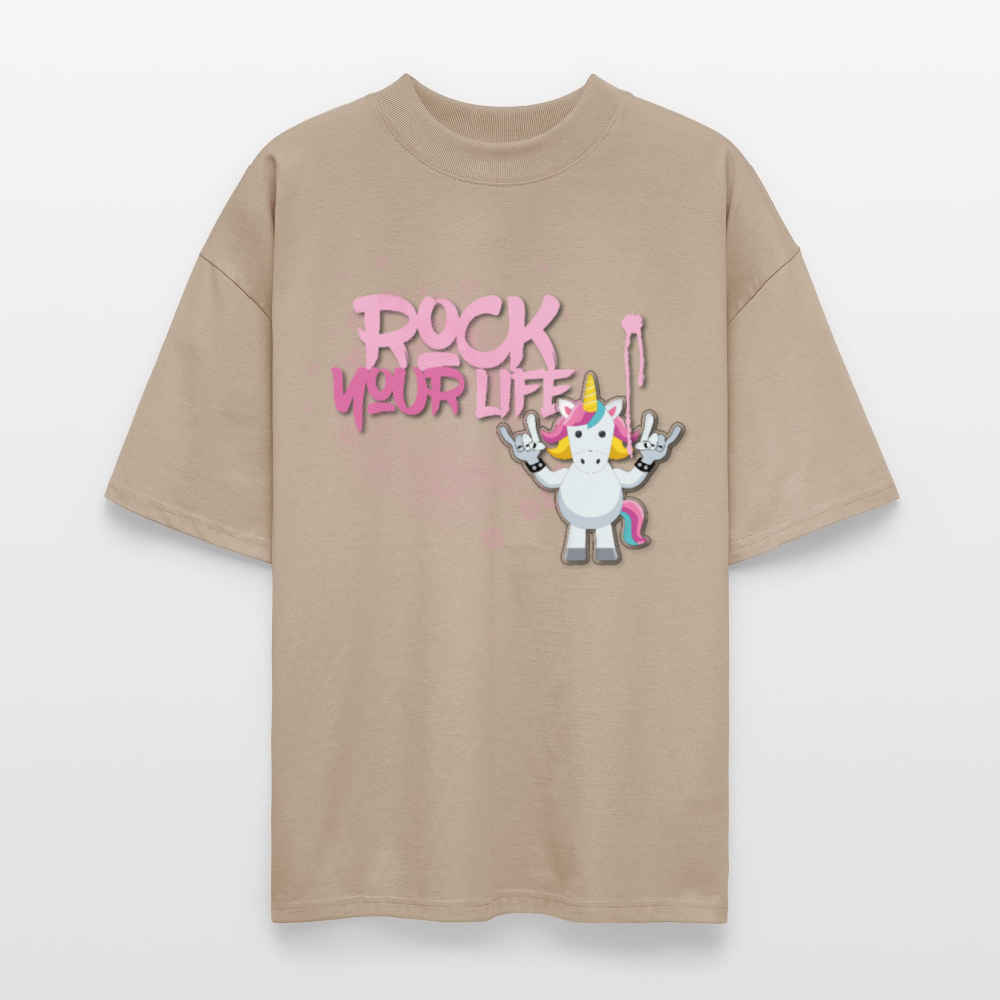 Oversized Unisex T-Shirt mit ROCK YOUR LIFE PRINT - Steingrau