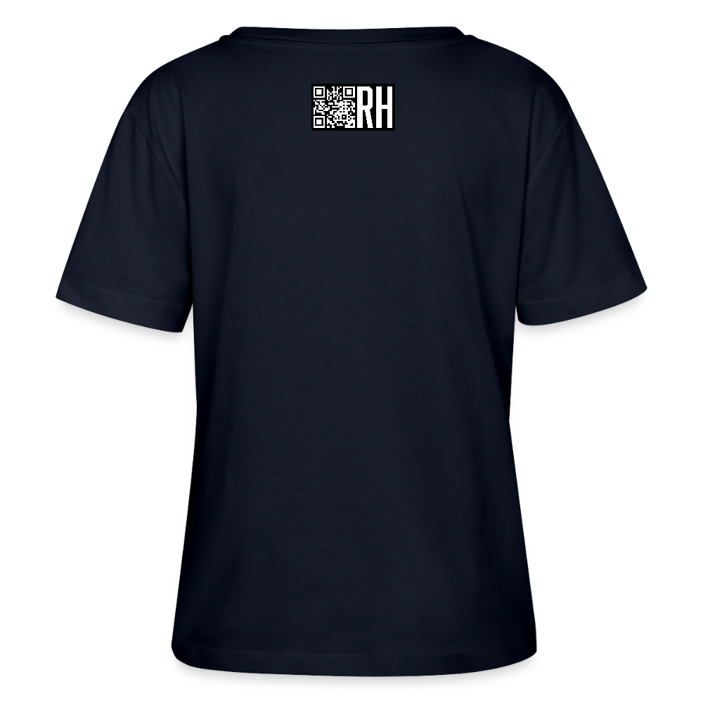 Relaxed Rundhals Frauen Bio-T-Shirt mit MAENJUS NETWORK FASHION PRINT - Navy