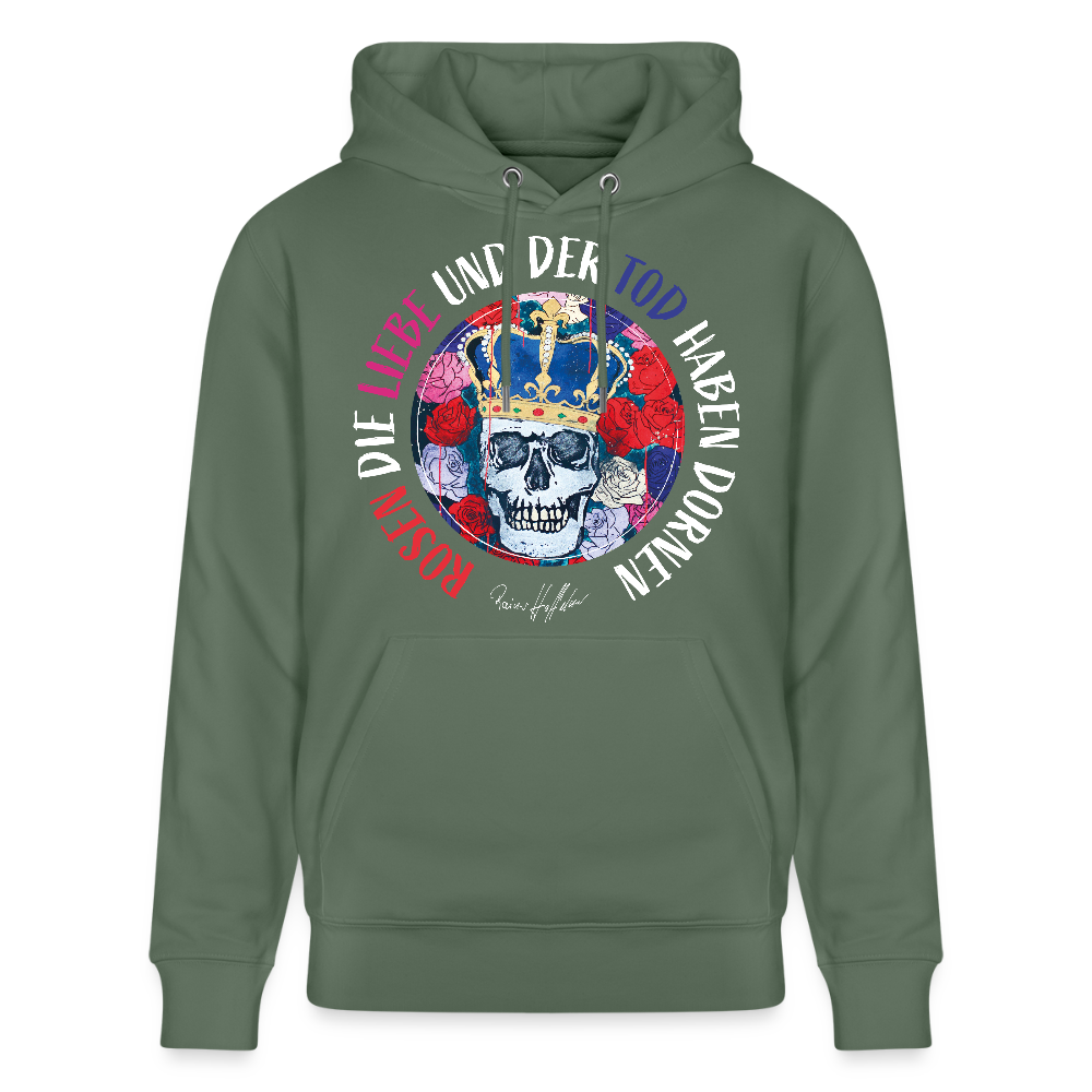 Unisex Hoodie mit ROSEN DIE LIEBE UND DER TOD HABEN DORNEN PRINT - Tanngrün