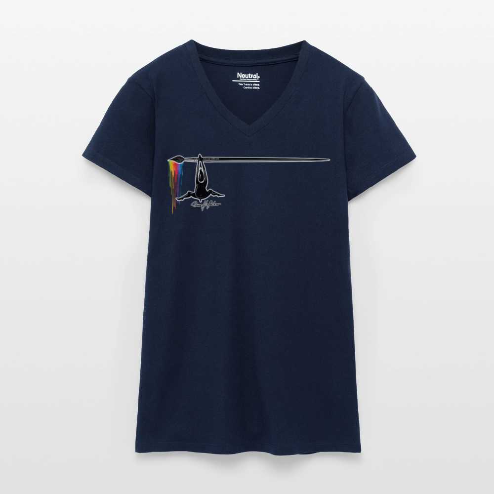 Bio Frauen T-Shirt mit V-Ausschnitt und MÄNNLE PRINT - Dunkelblau