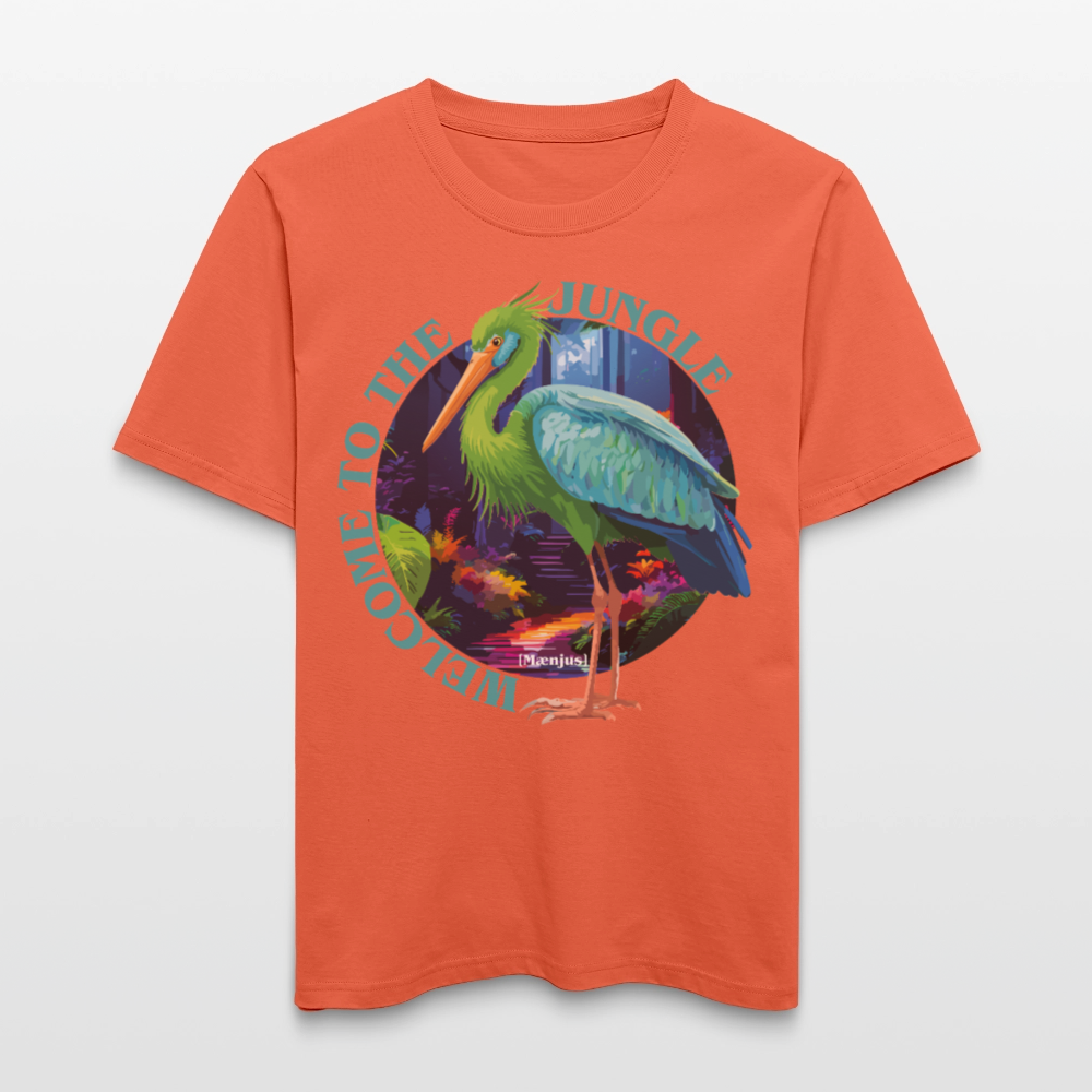 Relaxed Fit Unisex Bio-T-Shirt mit WELCOME TO THE JUNGLE PRINT Vorderseite - Hellrot