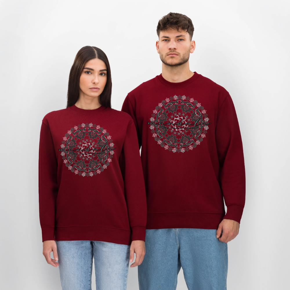 Unisex Bio-Sweatshirt mit BLACK MANDALA PRINT - Burgunderrot