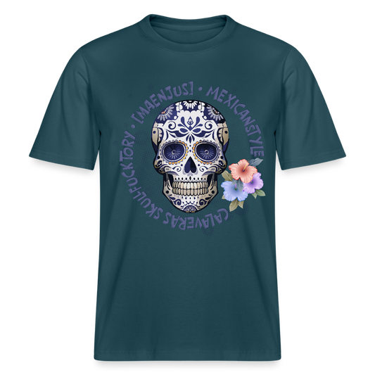 Relaxed Fit Unisex Bio-T-Shirt mit MAENJUS MEXICANSTYLE PRINT Vorderseite - Dunkles Petrol