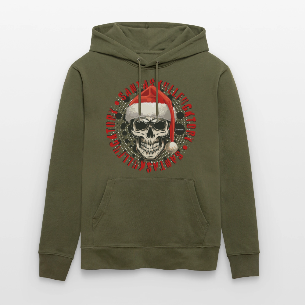 Unisex Bio-Hoodie mit SANTASKULL FUCKTORY PRINT - Khaki Grün