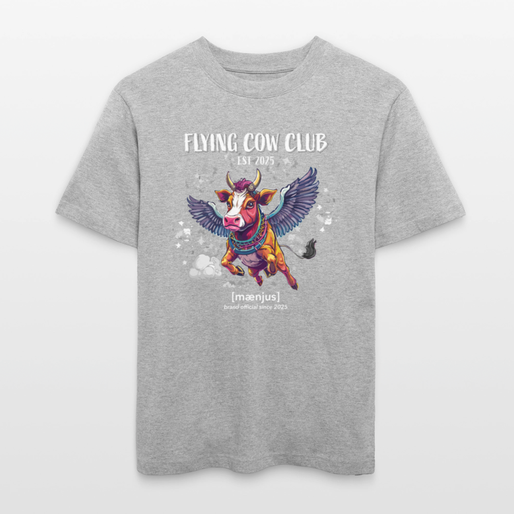 Unisex Bio-T-Shirt mit FLYING COW CLUB PRINT Vorderseite - Grau meliert