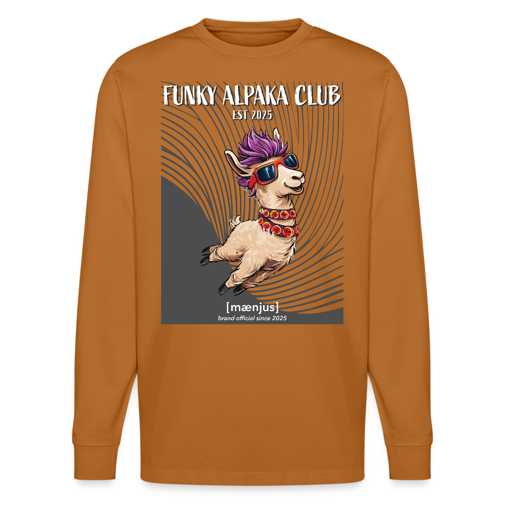 Unisex Bio-Langarmshirt mit FUNKY ALPAKA CLUB PRINT - Herbstorange