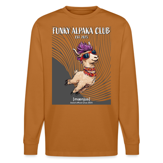 Unisex Bio-Langarmshirt mit FUNKY ALPAKA CLUB PRINT - Herbstorange