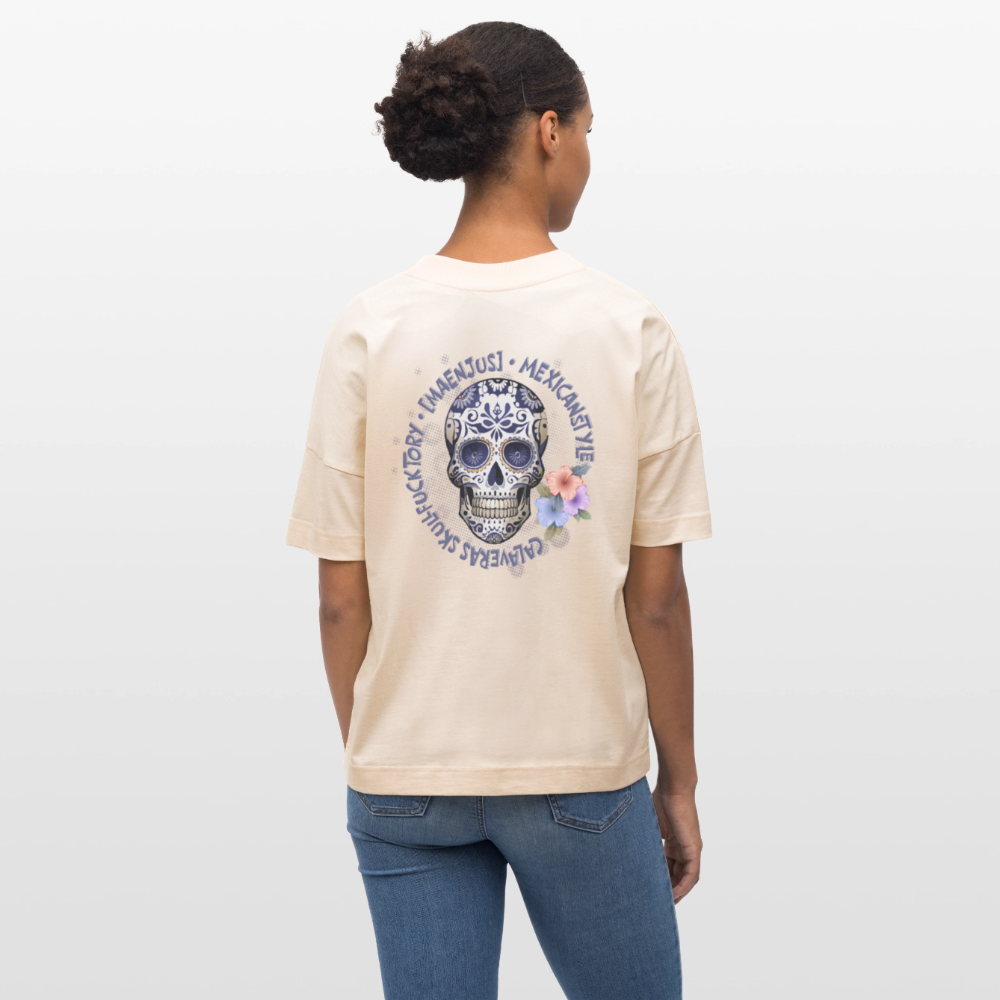 Oversized Unisex T-Shirt mit MAENJUS MEXICANSTYLE PRINT Vorder- und Rückseite - Weißgrau