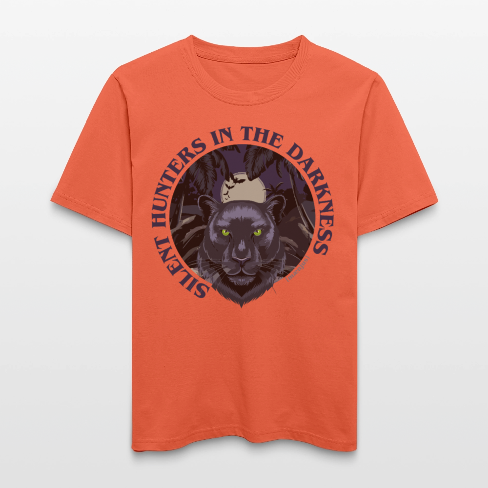 Relaxed Fit Unisex Bio-T-Shirt mit SILENT HUNTERS IN THE DARKNESS PRINT Vorderseite - Hellrot