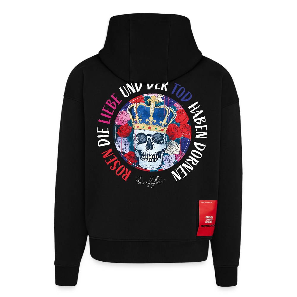 Heavyweight Oversized Organic Hoodie mit ROSEN DIE LIEBE UN DER TOD HABEN DORNEN PRINT - SOLID BLACK