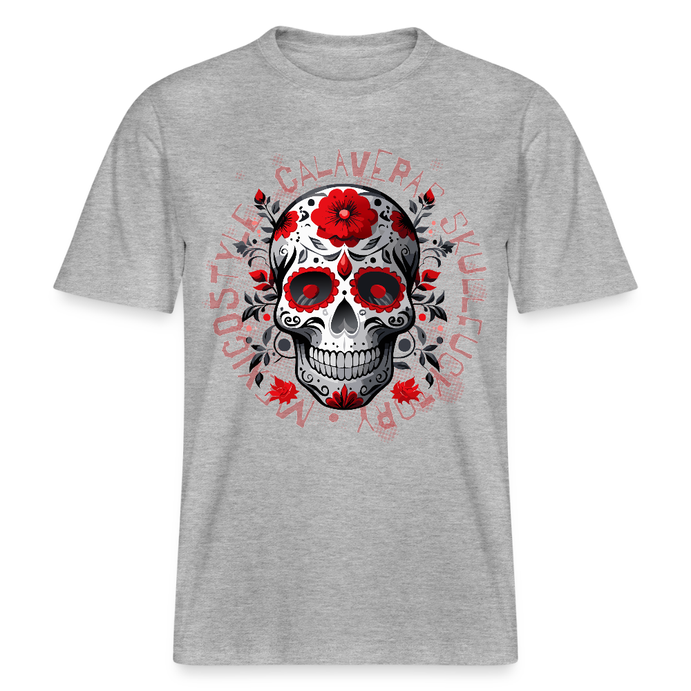 Relaxed Fit Unisex Bio-T-Shirt mit CALAVERS ROSEN PRINT Vorderseite - Grau meliert