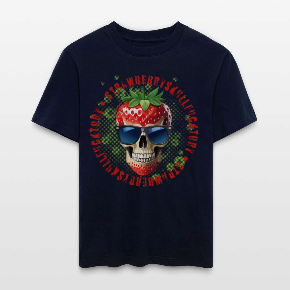 Relaxed Fit Unisex Bio-T-Shirt mit STRAWBERRY SKULL PRINT Vorderseite - Navy