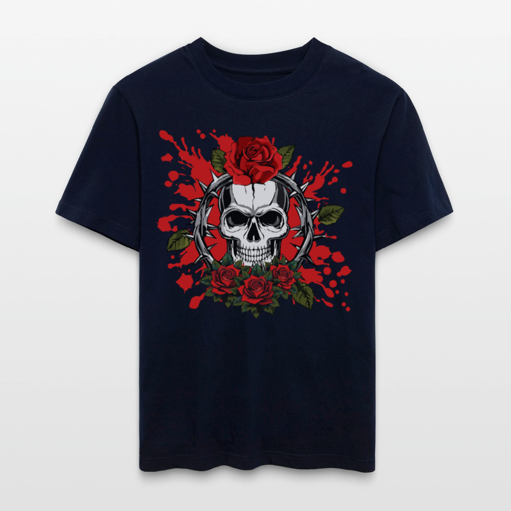 Relaxed Fit Unisex Bio-T-Shirt mit  ROSEN SKULL PRINT Vorderseite - Navy