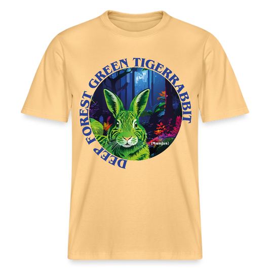 Relaxed Fit Unisex Bio-T-Shirt mit DEEP FOREST GREEN TIGERRABBIT PRINT Vorderseite - Hellgelb