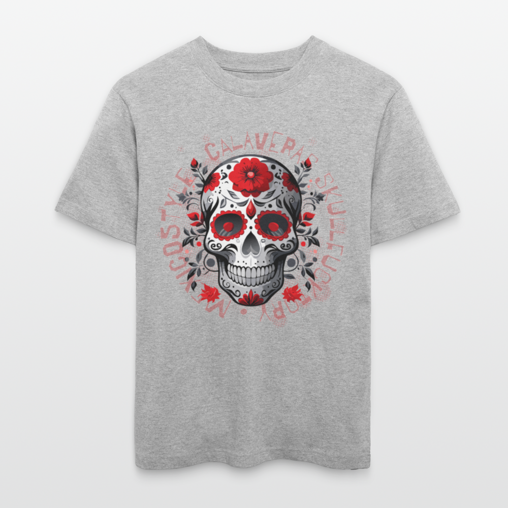 Relaxed Fit Unisex Bio-T-Shirt mit CALAVERS ROSEN PRINT Vorderseite - Grau meliert
