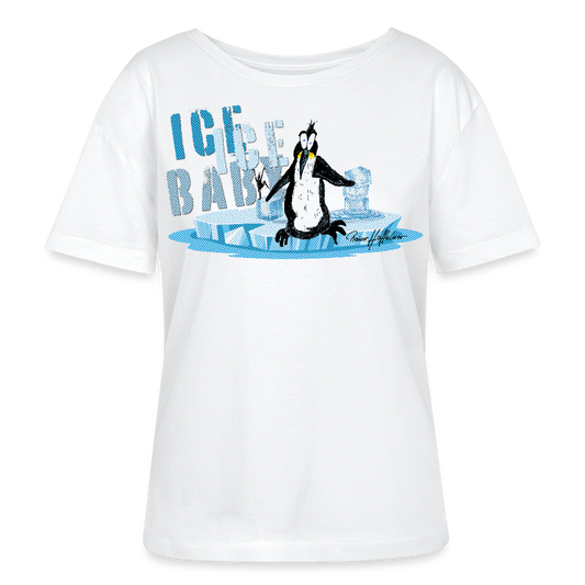 Relaxed Rundhals Frauen Bio-T-Shirt mit ICE ICE BABY PINGUIN PRINT - Weiß