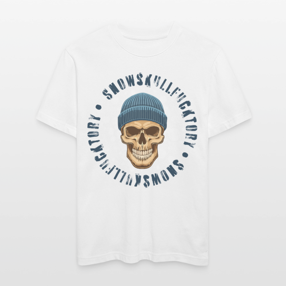 Relaxed Fit Unisex Bio-T-Shirt mit SNOWSKULL FUCKTORY PRINT Vorderseite - Weiß