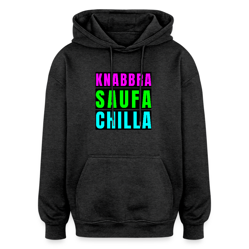 Oversized Unisex Hoodie mit KNABBRA SAUFA CHILLA PRINT - Anthrazit