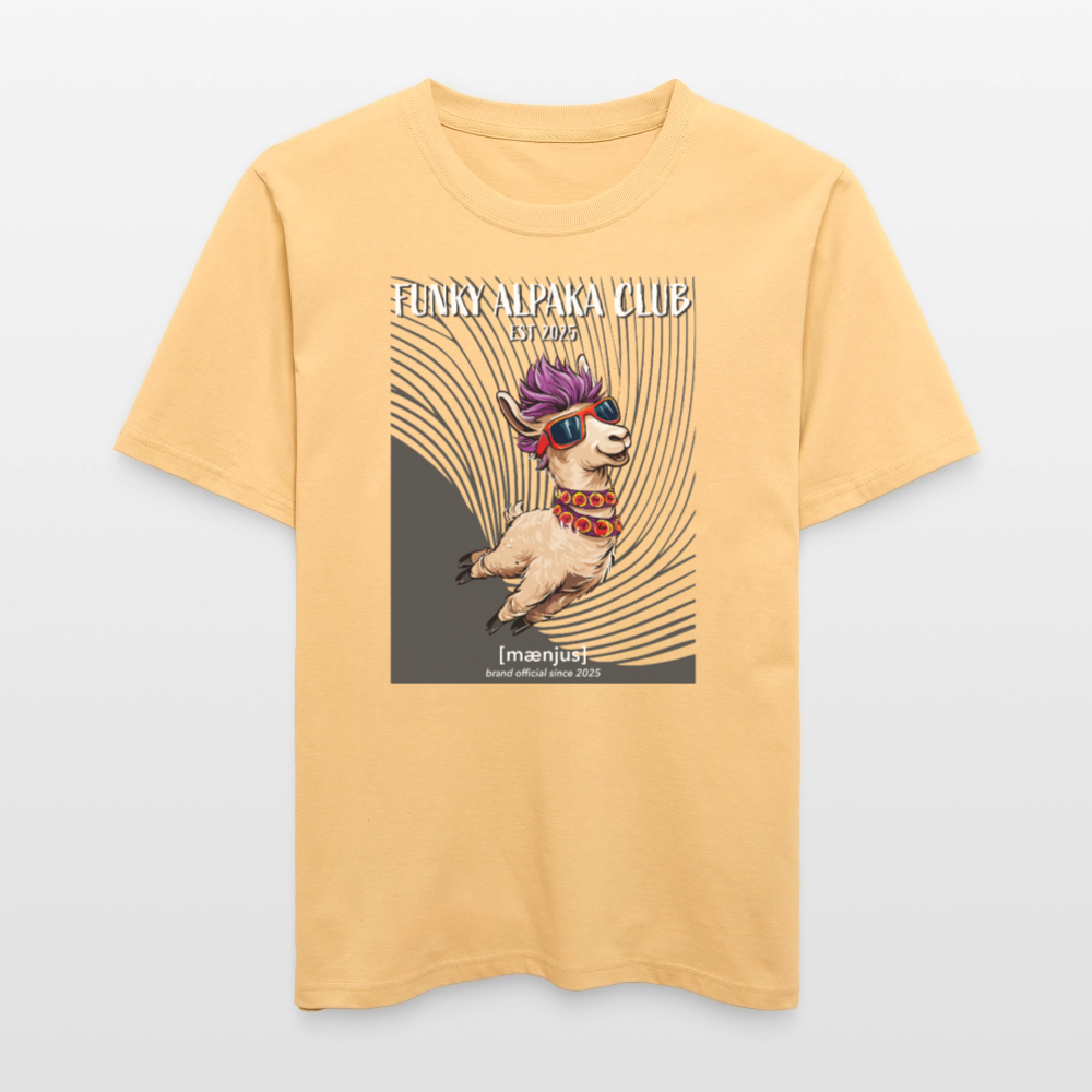 Unisex Bio-T-Shirt mit FUNKY ALPAKA CLUB PRINT Vorderseite - Hellgelb