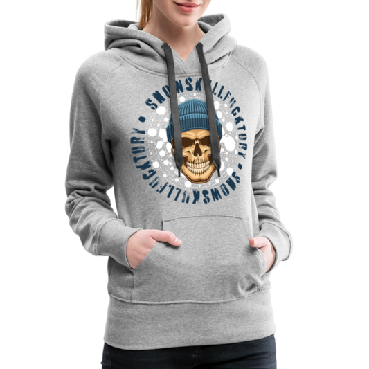 Frauen Premium Hoodie mit SNOWSKULL PRINT - Grau meliert