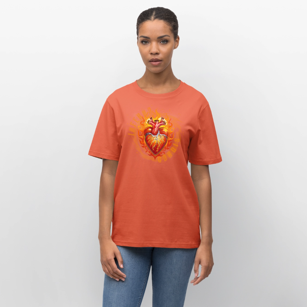 Unisex Bio-T-Shirt mit FEUERHERZ ORANGE PRINT - Hellrot