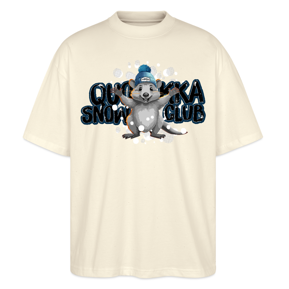 Oversized Unisex Bio T-Shirt mit QUOKKA SNOWCLUB PRINT - Weißgrau