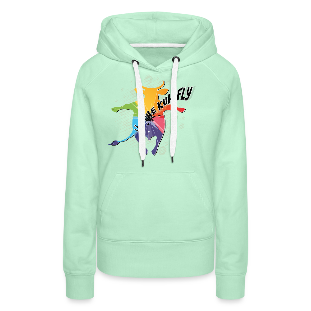 Frauen Premium Hoodie mit LÄD THE KUH FLY PRINT - helles Mintgrün