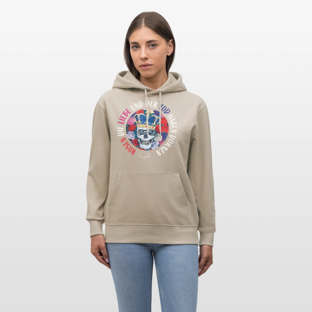 Unisex Hoodie mit ROSEN DIE LIEBE UND DER TOD HABEN DORNEN PRINT - Beige