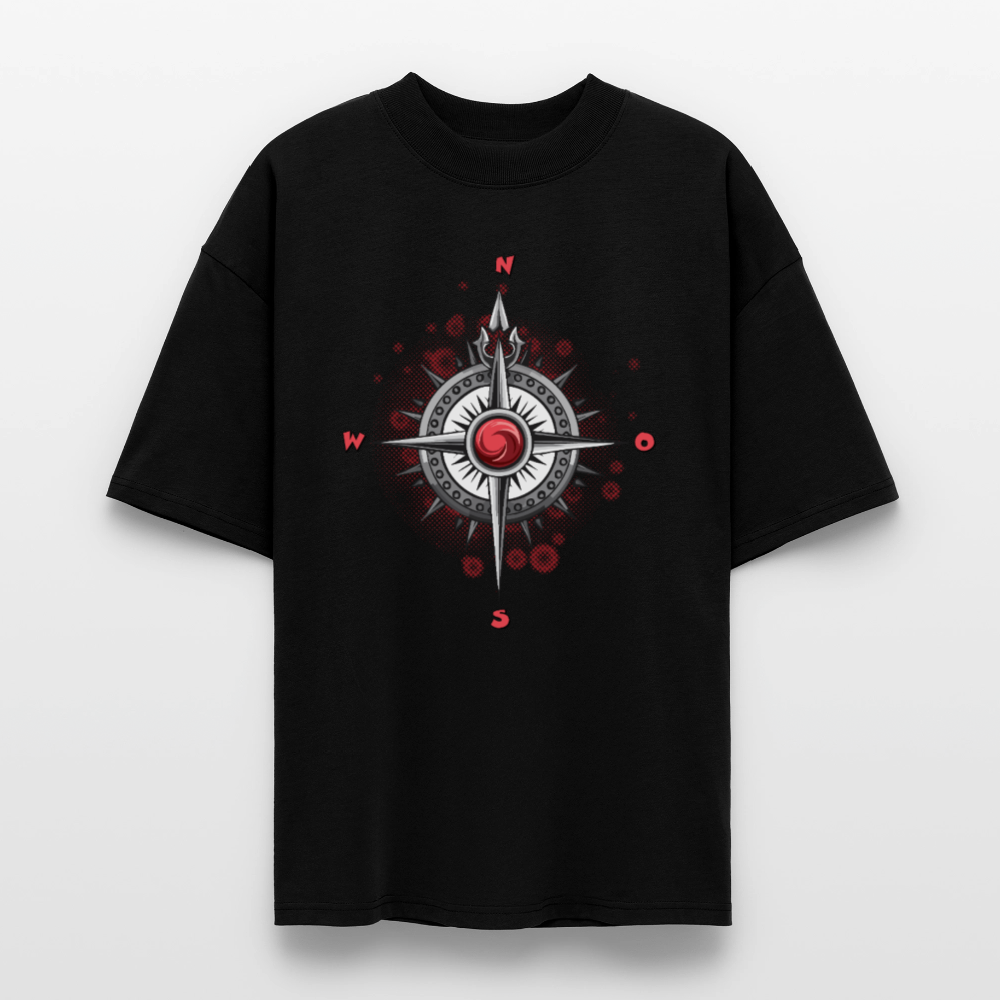 Oversized Unisex T-Shirt mit WINDROSE PRINT - Schwarz