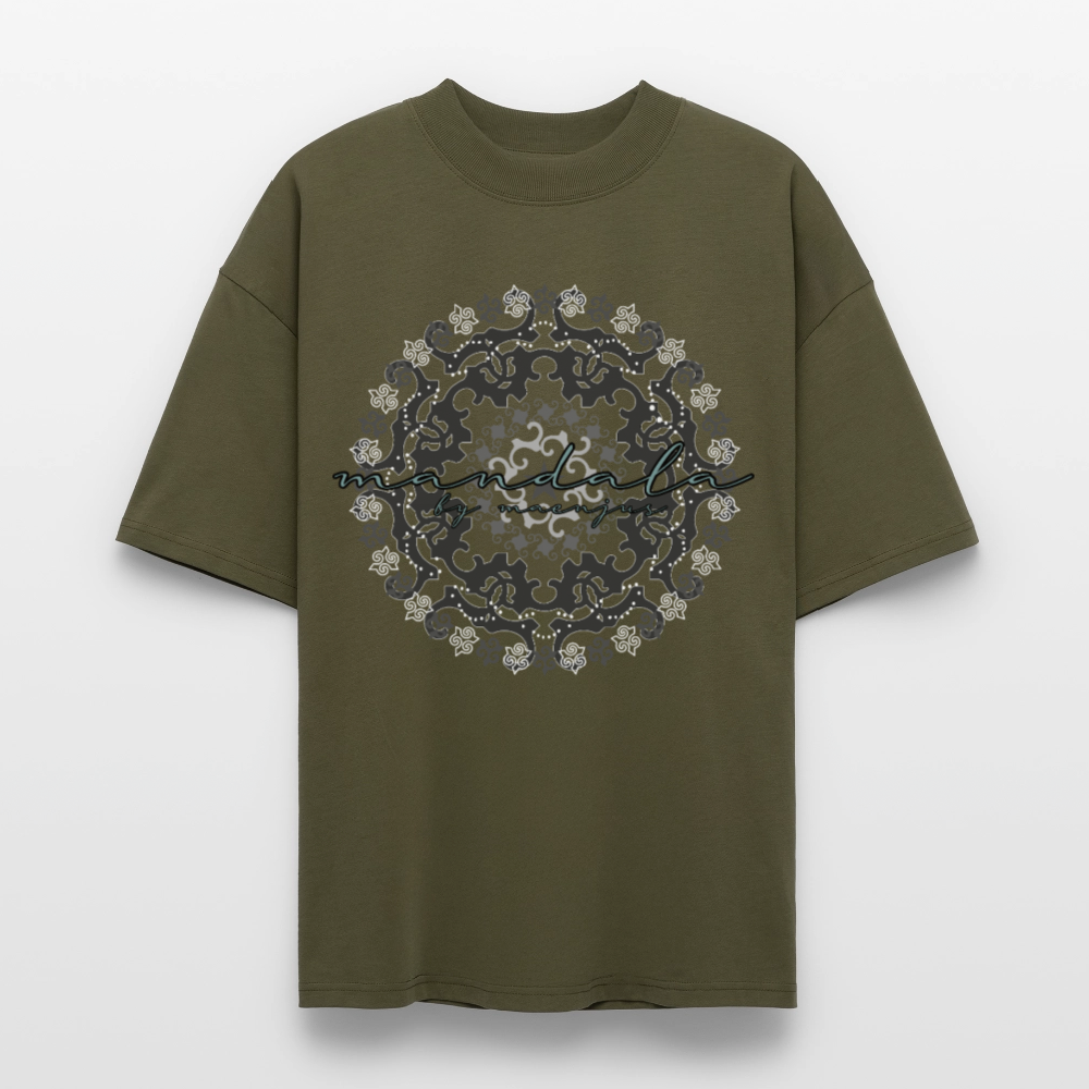 Oversized Unisex Bio T-Shirt mit BLACK MANDALA PRINT - Khaki