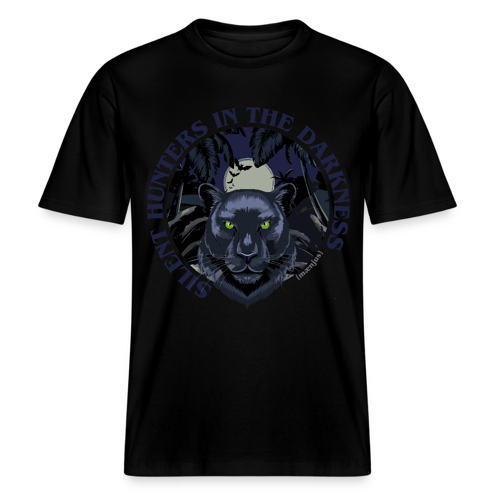 Relaxed Fit Unisex Bio-T-Shirt mit SILENT HUNTERS IN THE DARKNESS PRINT Vorderseite - Schwarz