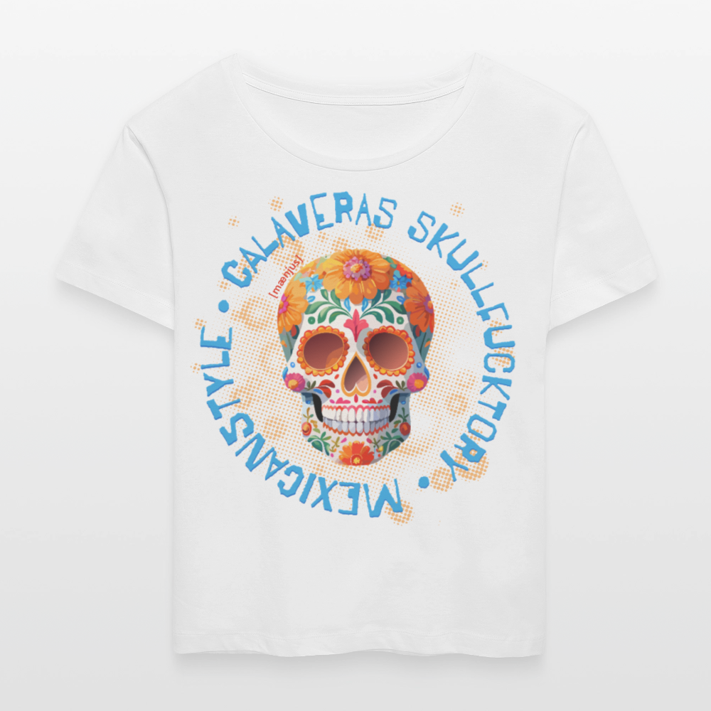 Relaxed Rundhals Frauen Bio-T-Shirt mit CALAVERAS SKULL PRINT - Weiß