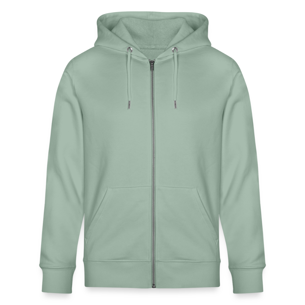 Unisex Bio-Kapuzenjacke mit ROSEN DIE LIEBE UND DER TOD HABEN DORNEN PRINT - Helles Graugrün