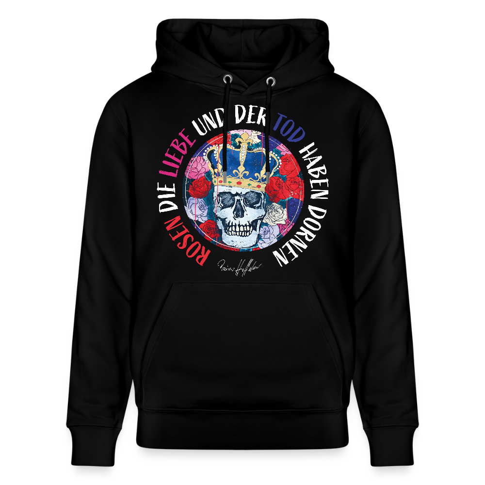 Unisex Hoodie mit ROSEN DIE LIEBE UND DER TOD HABEN DORNEN PRINT - Schwarz