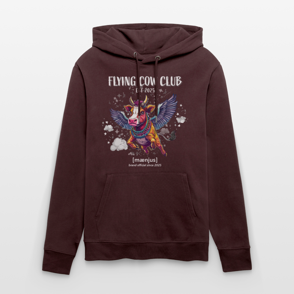 Unisex Bio-Hoodie mit FLYING COW CLUB PRINT Vorderseite - Maroon
