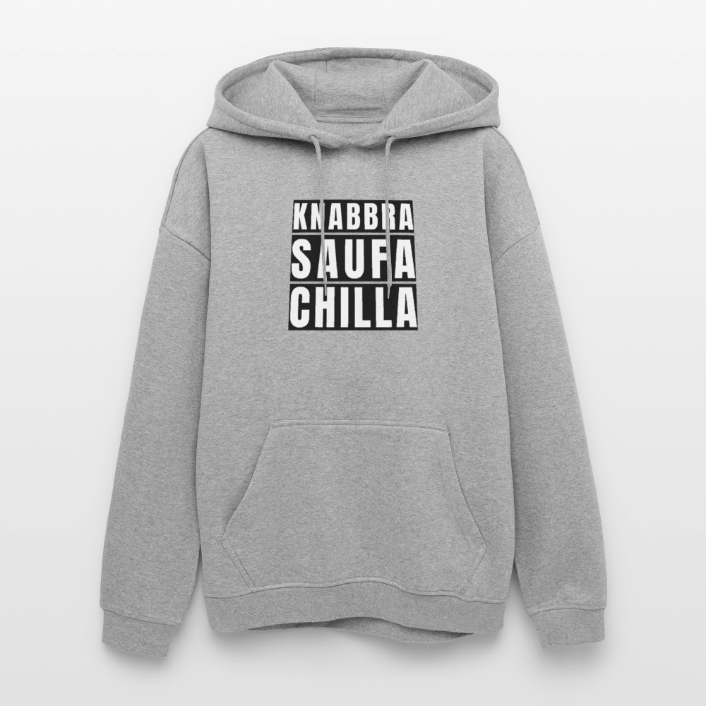 Oversized Unisex Hoodie mit KNABBRA SAUFA CHILLA PRINT - Grau meliert