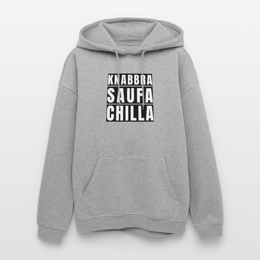 Oversized Unisex Hoodie mit KNABBRA SAUFA CHILLA PRINT - Grau meliert