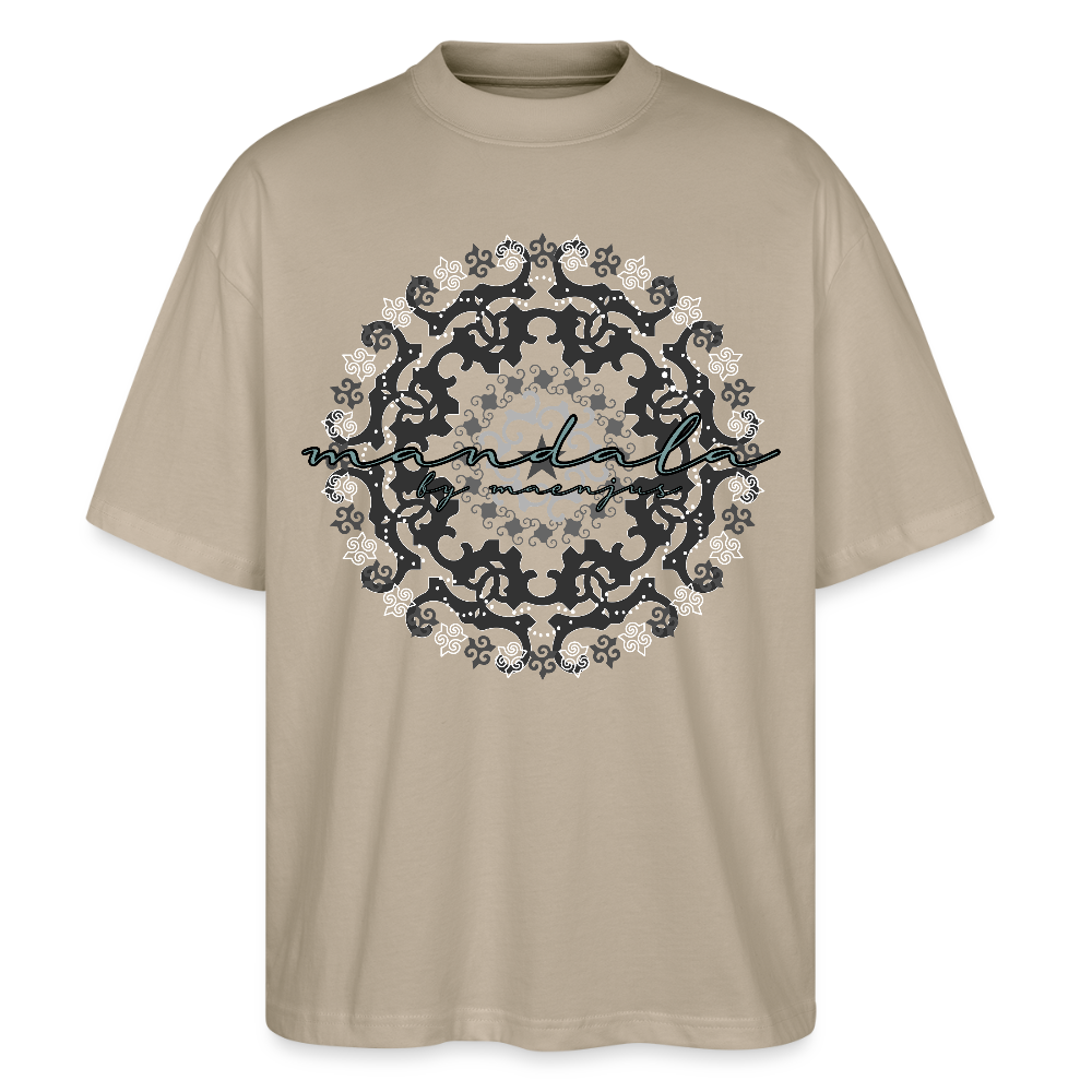 Oversized Unisex Bio T-Shirt mit BLACK MANDALA PRINT - Steingrau