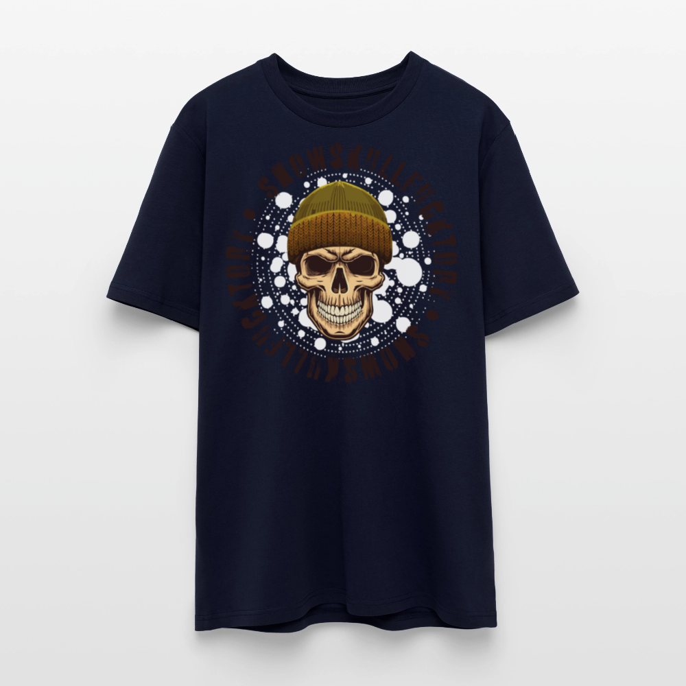 Unisex Bio-T-Shirt mit SNOWSKULL FUCKTORY PRINT Vorderseite - Navy